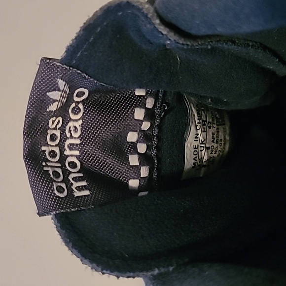 Vintage Adidas Goodyear Monaco Navy Quilted White Leather Racing Shoes Mens 8.5 - Picture 9 of 16